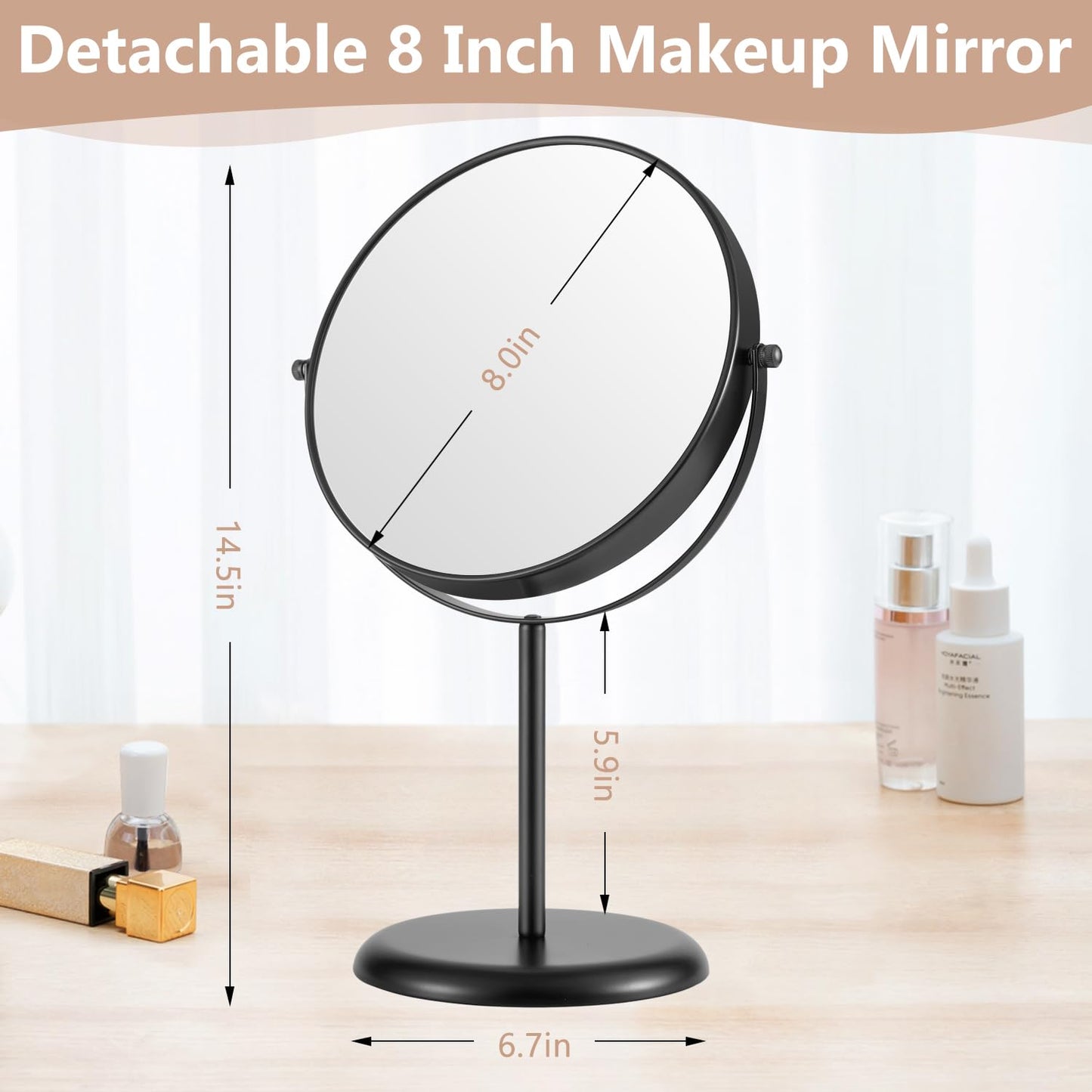 DECLUTTR 30X Magnifying Makeup Mirror, 8 Inch Tabletop Mirror with Stand, Double-Sided Metal Vanity Mirror for Bathroom, Black