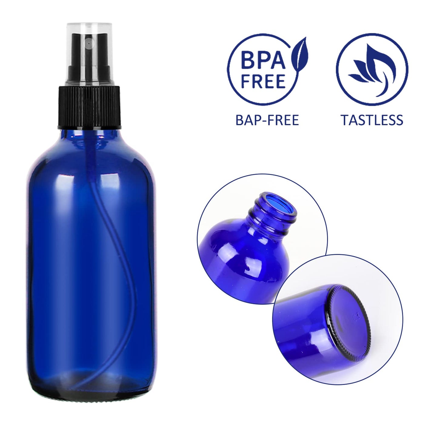 CycleMore 25 Pack 4oz Blue Glass Spray Bottles with Fine Mist Sprayers, Glass Travel Bottles for Cosmetic Essential Oils Cleaning Solutions Perfumes & More Liquids (1 Brush, 2 Funnels and 36 Labels)