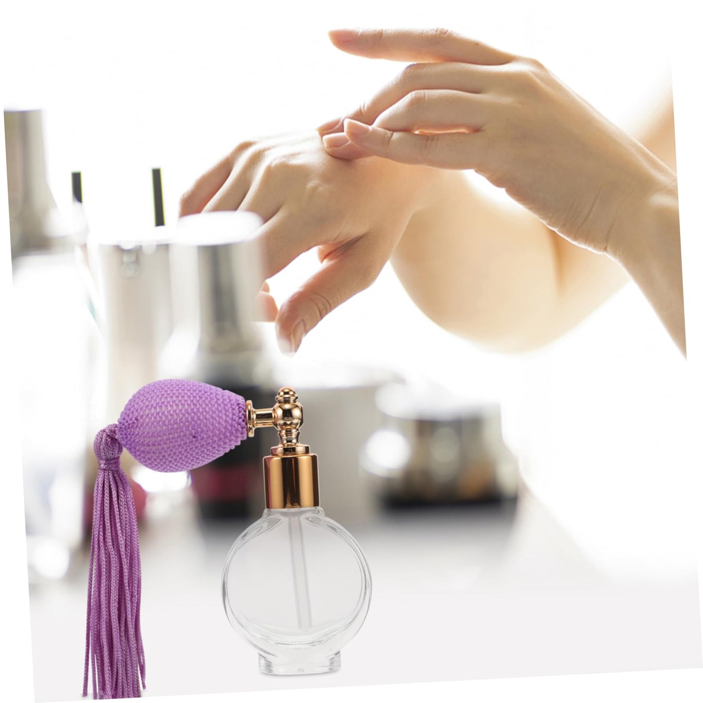 Healvian Refillable Perfume Pump Sprayer Bottle Vintage Style with Tassel Portable Mini Atomizer for Travel Body Powder and Fragrance Compact Makeup Tool 3.26X2.99X0.66In
