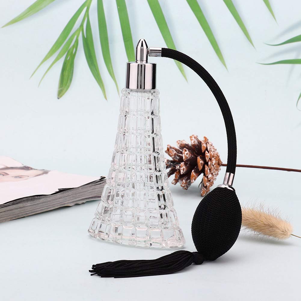 75ml / 2.53oz Refillable Vintage Perfume Bottle, Empty Glass Perfume Atomizer Spraying Bottle, Retro Perfume Bulb Sprayer with Antique Black Bulb and Tassel