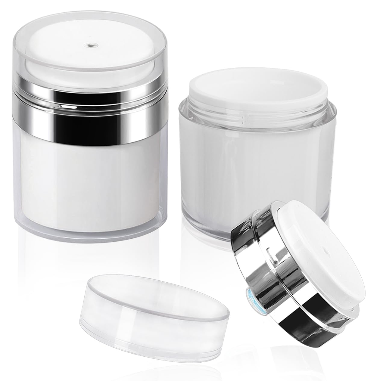 2Pack 100ml Airless Pump Jar - 3.5 Oz Moisturizer Pump Dispenser, Travel Lotion Container Vacuum Bottle for Skincare, Thick Moisturizer