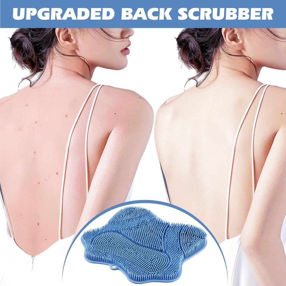 Shower Foot Scrubber Mat with Non-Slip Suction Cups & Hook,to Wall Mounted Back Scrubber Brush Mat,3 Type Brush Designs,for Deep Cleaning Shower Back Or Foot Exfoliating Massage