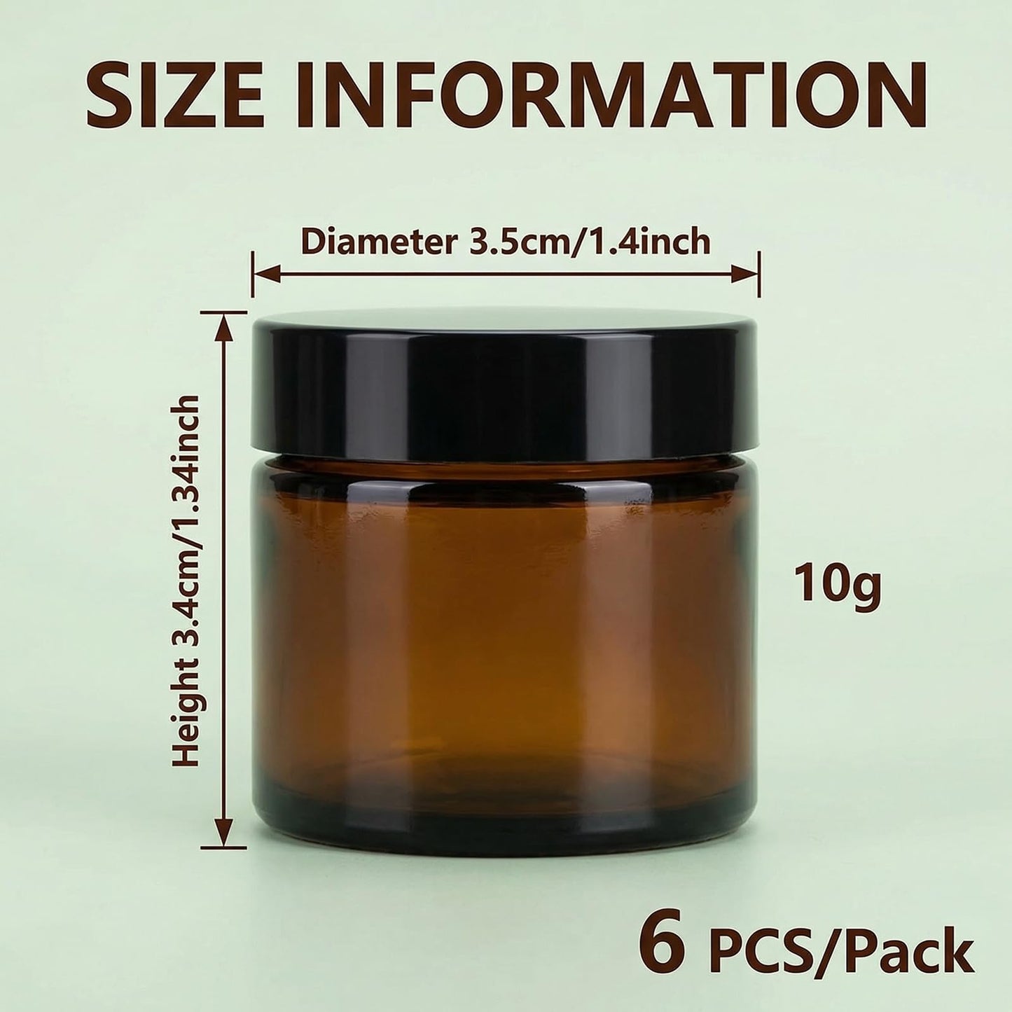 6PCS 10ml Amber Glass Jar Empty Refillable Cosmetic Container with Liners & Black Screw Lids for Face Cream Essential Oils Lotion Makeup
