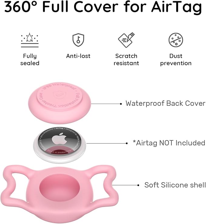 for AirTag Dog Collar Holder, Dog Air Tag Holder, IP68-Waterproof | Lightweight Silicone | Anti-Lost | Ultra-Durable | Compatible with Apple AirTags (Pink)