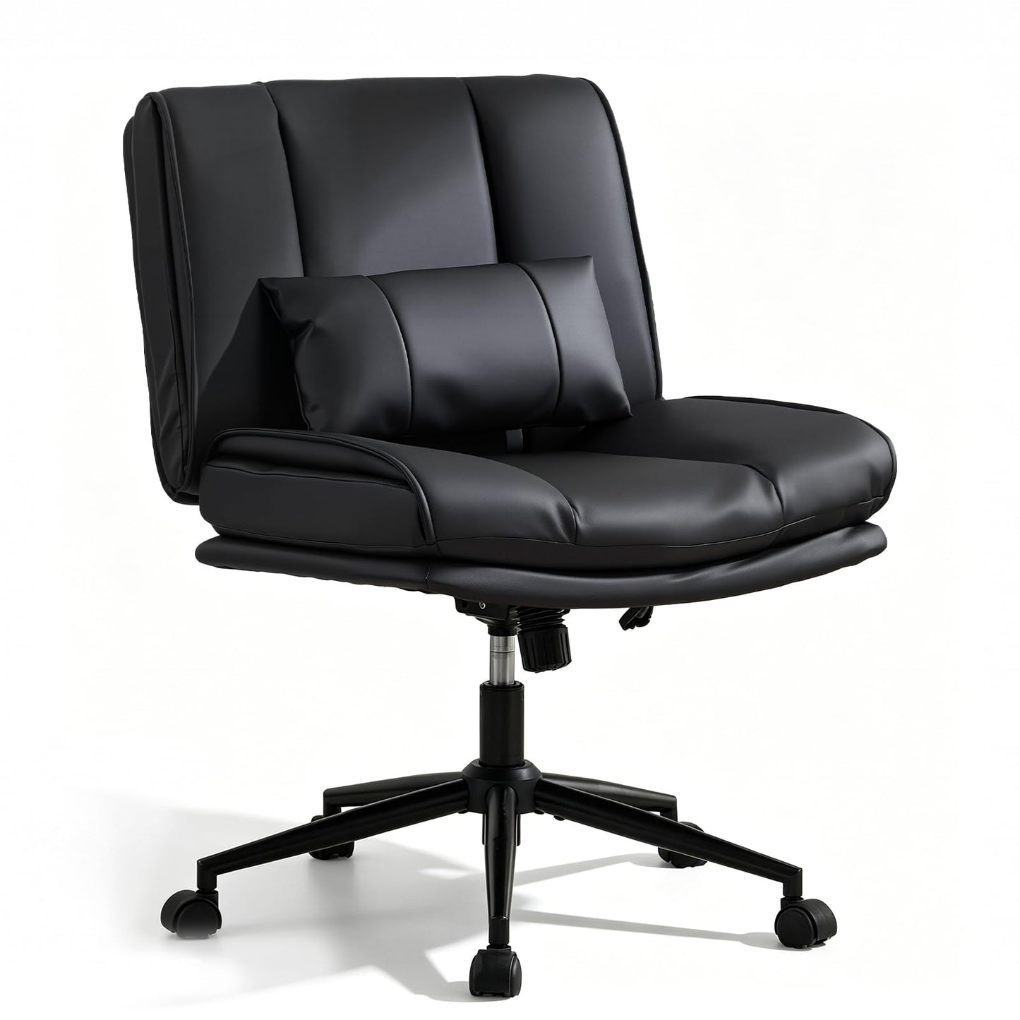 BIAOZHIKE Armless Criss Cross Office Chair with Wheels,PU Leather Black