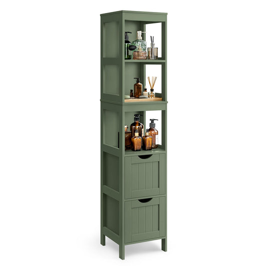 VASAGLE Storage Cabinet, Storage Organizer Rack Stand for Bathroom, Living Room, Multifunctional Corner Unit, 2 Drawers, 55.7 Inches in Height, Forest Green UBBC066C01