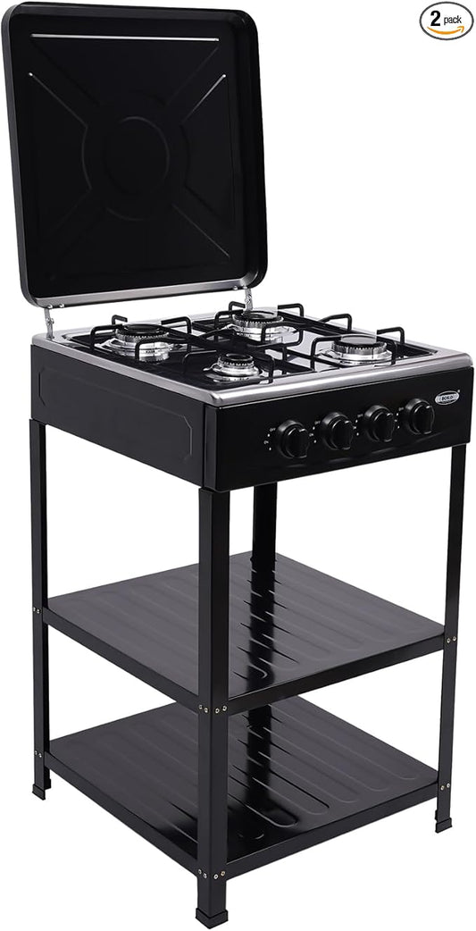 Propane Gas Stove, 4 Burner Propane Burner, Auto Ignition Portable Gas Stove with Support Leg Stand and Wind Blocking Cover Adapter for Rv Apartment Outdoor Cooking (Black)