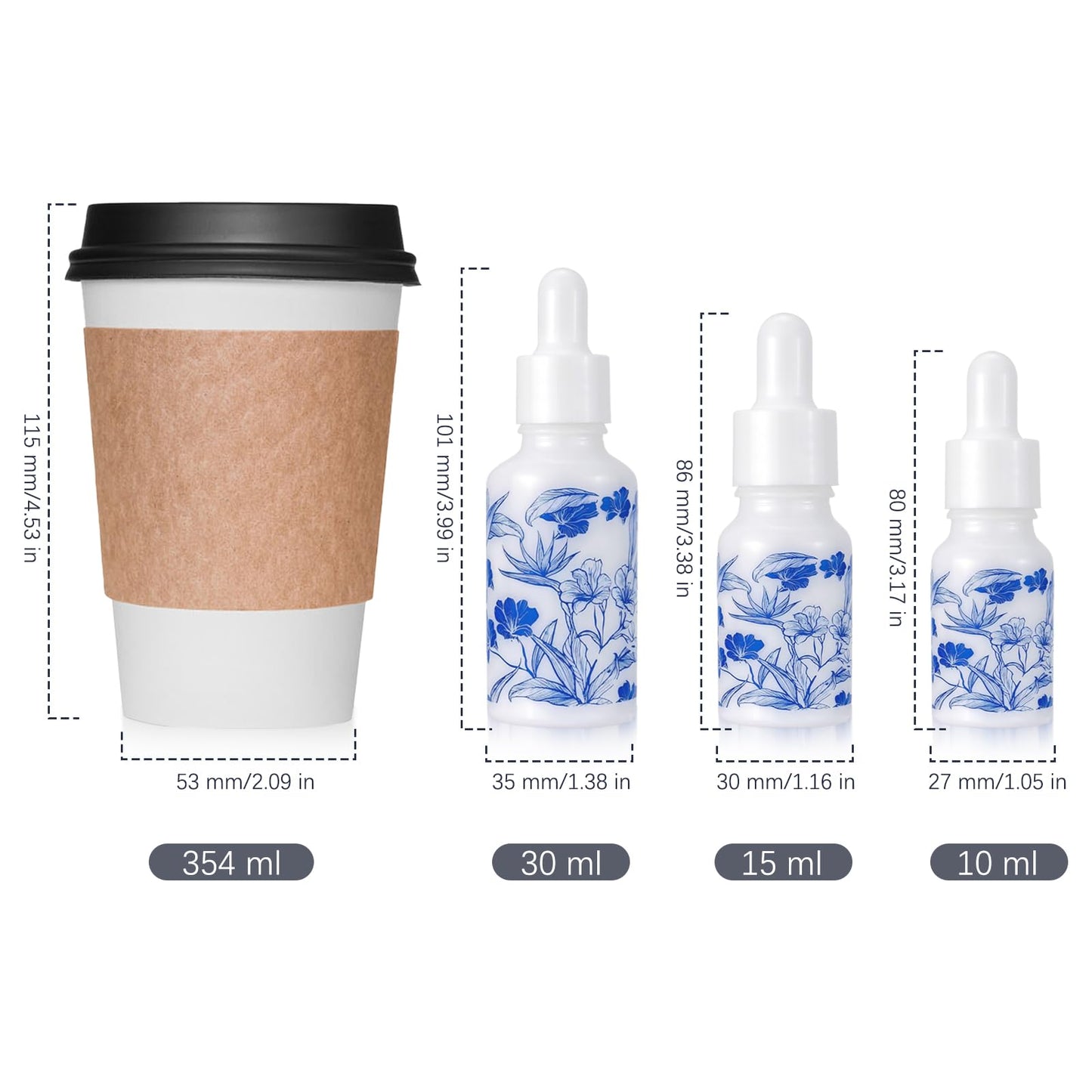 Newzoll 8 Pcs 30ml Eye Dropper Vials, 1 oz Ceramic Perfume Bottles with 4 Funnels, Empty Containers Jars for Essential Oils Cosmetic Liquids