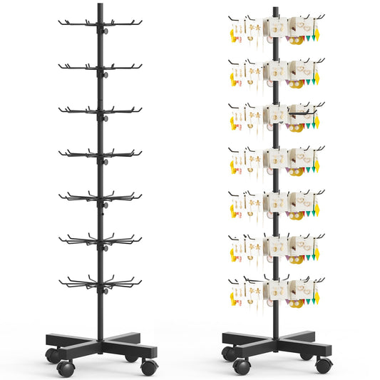 Cakokow Retail Rotating Display Stand 7 Tier, Display Rack with Hooks for Store Display Movable Shop, Display Spinner Stand for Snacks Jewelry Keyring Hats Socks Toys