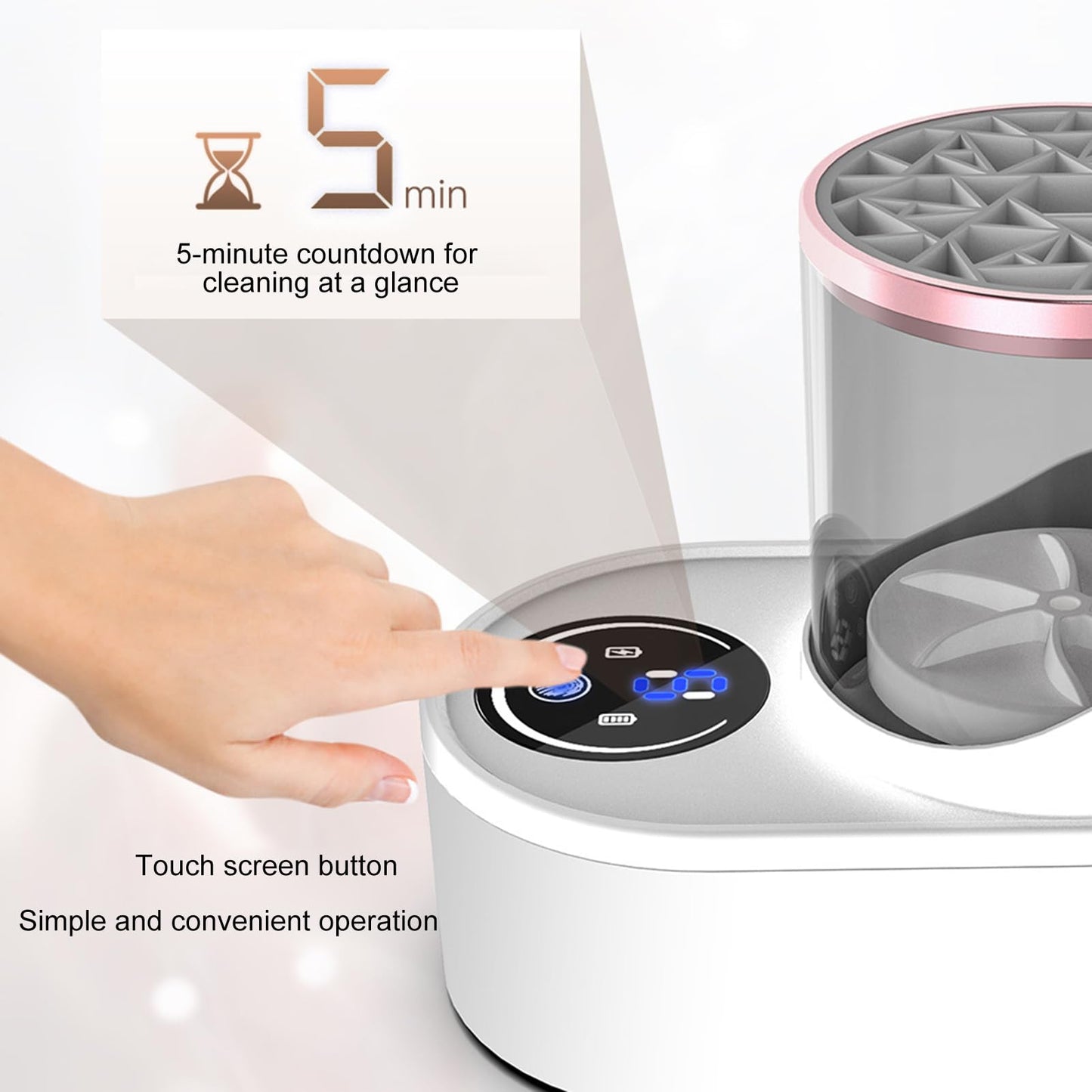 Glomora 3 in 1 Electric Makeup Brush Cleaner and Dryer Machine, Automatic USB Rechargeable with High Speed Rotation, Transparent Storage Case for Home, Model HZ-008