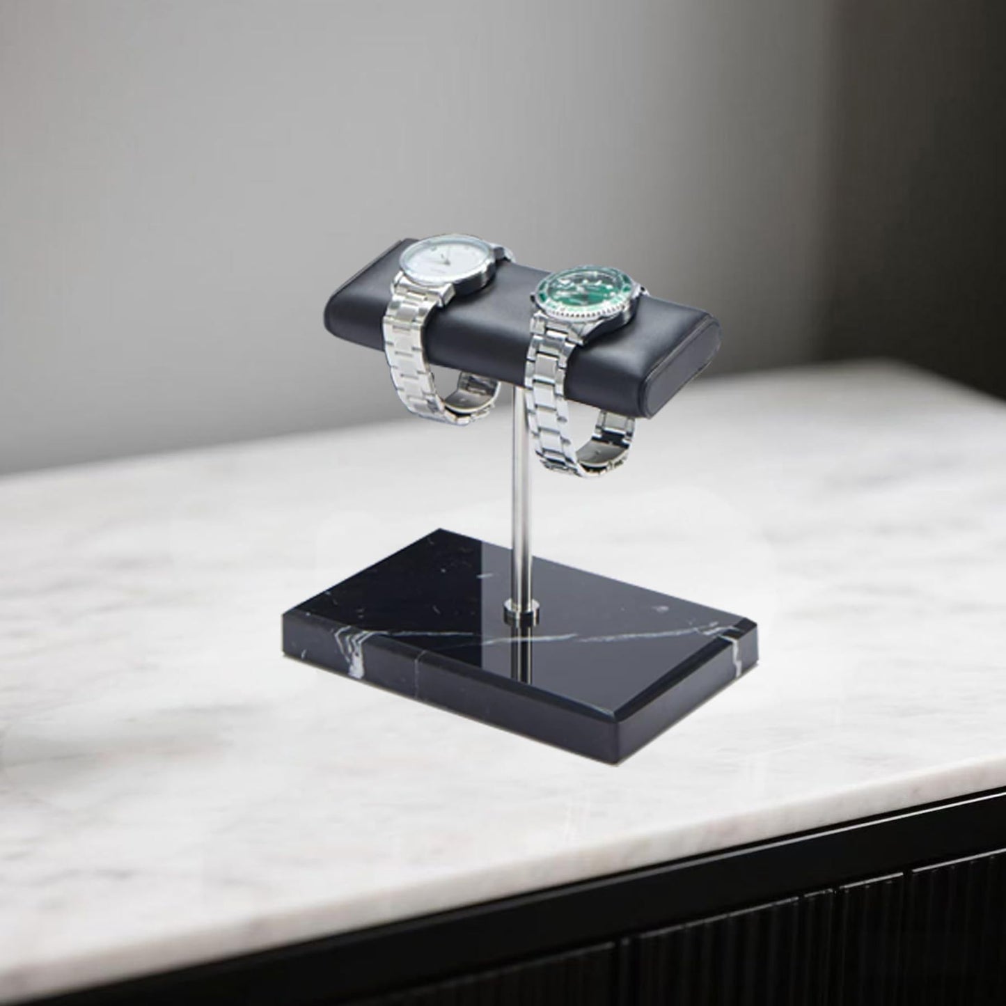 GDAOHELRS Men's Premium Handcrafted Watch Display Stand,Watch Stand,Watch Organizer,Watch Holder,Bracelet Display Stand,Natural Marble Base with Leather Surface (black)