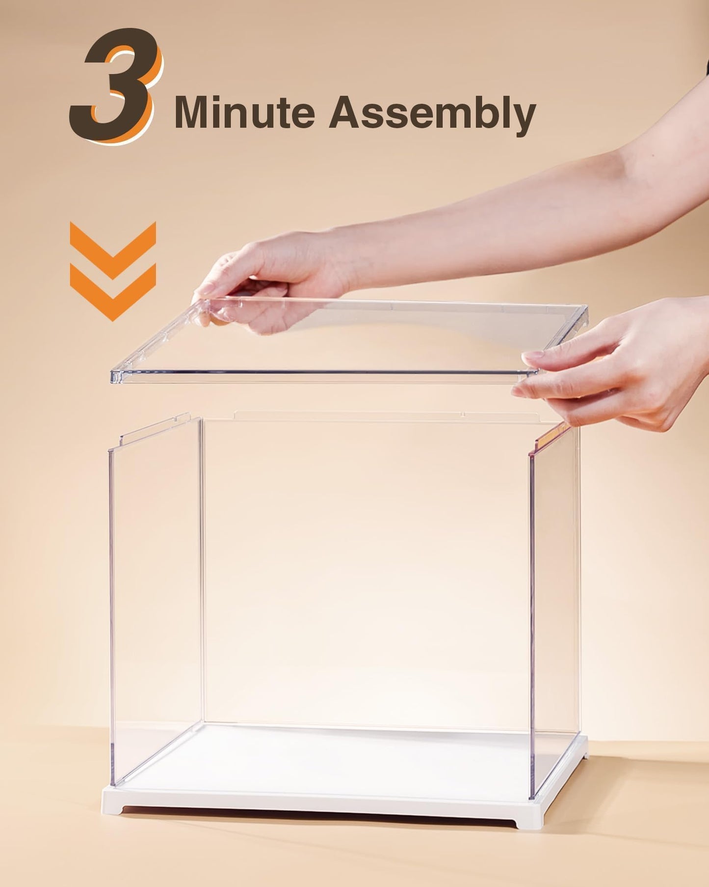 Rolife Clear Acrylic Display Case for Hobby Collectibles, Easy Assemble Dust Cover Showcase Clear Storage Bins, Stackable Storage Plastic Box with Plastic Base