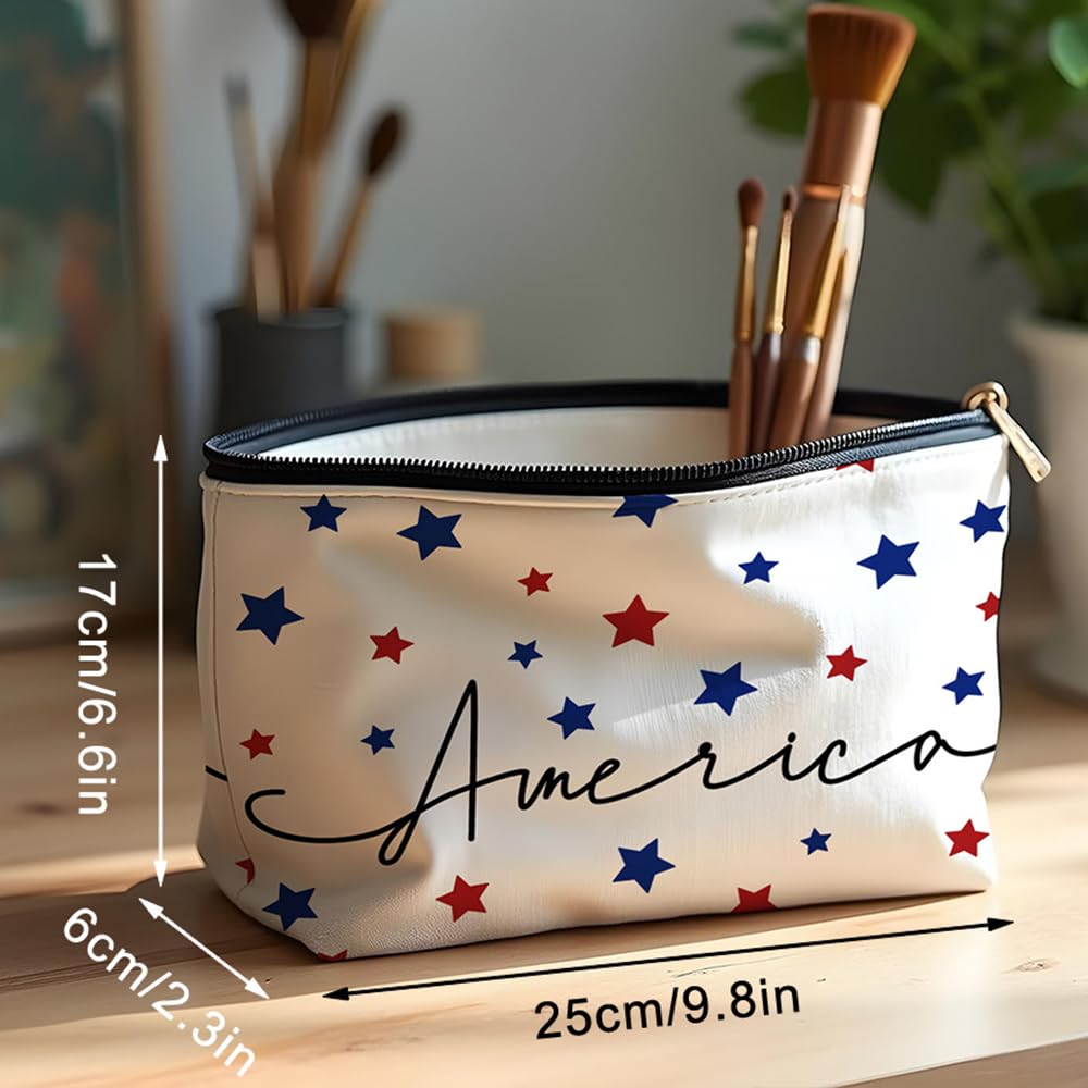 OEKYTOY 4 Pcs Patriotic Cosmetic Bags, 4th of July Makeup Bags Toiletry Pouch with Zipper Travel Cosmetic Organizer for Independence Day Gift Women Girls (4, B)