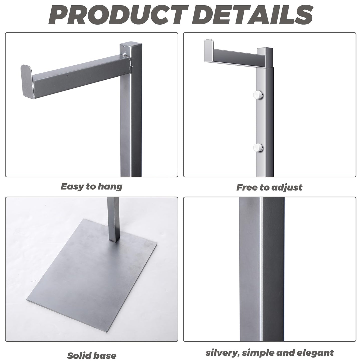 Sintuff Adjustable Cloth Display Stand 48-72 Inches Single Garment Rack Metal Costumer T Shirt Display for Thrift Shop Vendors Retail Store(Silver)
