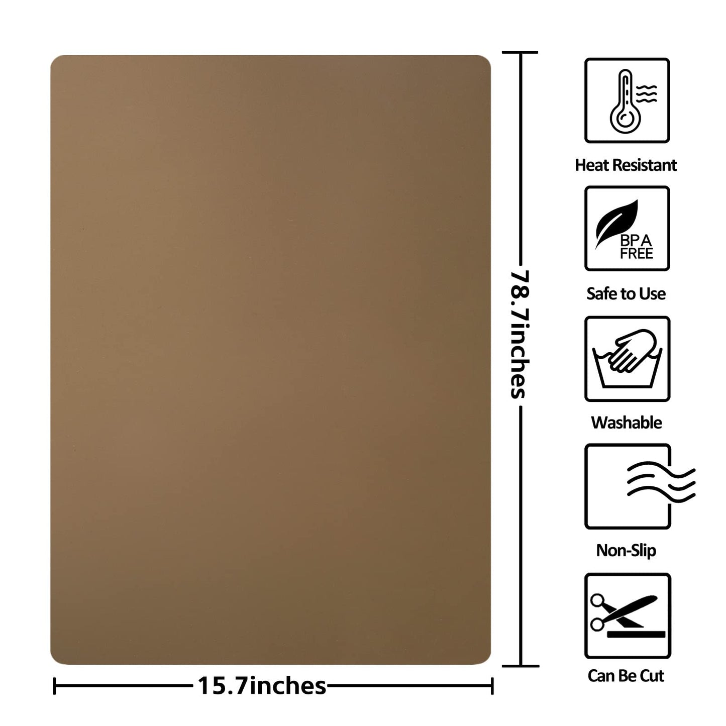 Silicone Mats for Kitchen Counter, Nonslip Silicone Mats for Crafts Countertop Protector Heat Resistant Mat (78.7” x 15.7”, Taupe)