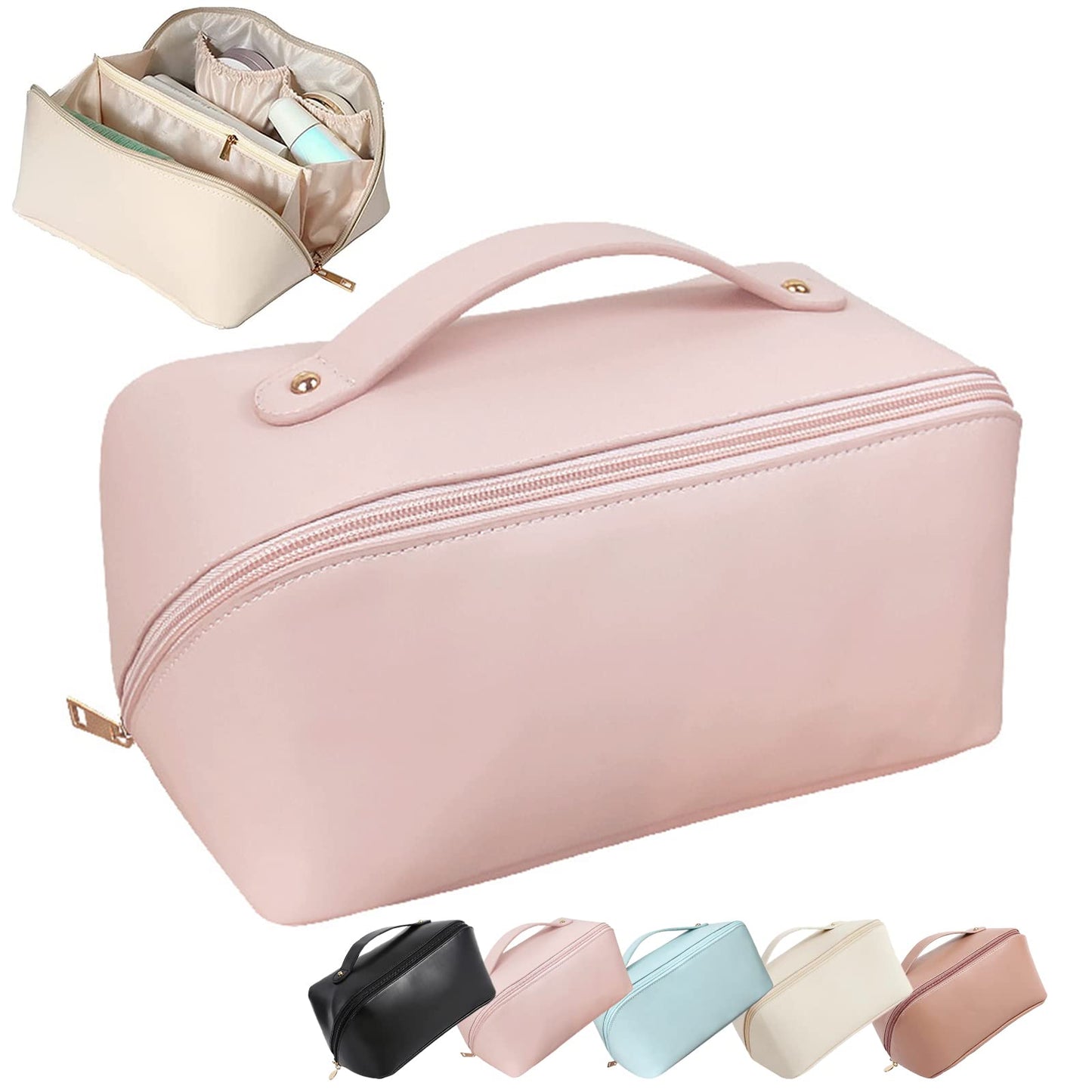 Ovenot Large Capacity Travel Cosmetic Bag with Handle and Divider - Multifunctional Makeup Bag for Easy Access, Waterproof