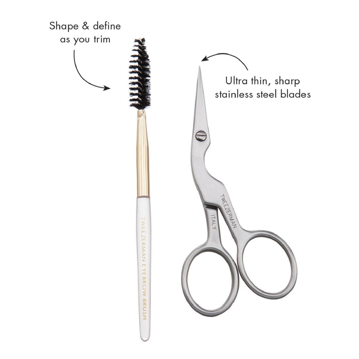 Tweezerman Stainless Steel Eyebrow Shaping Scissors and Brush Set