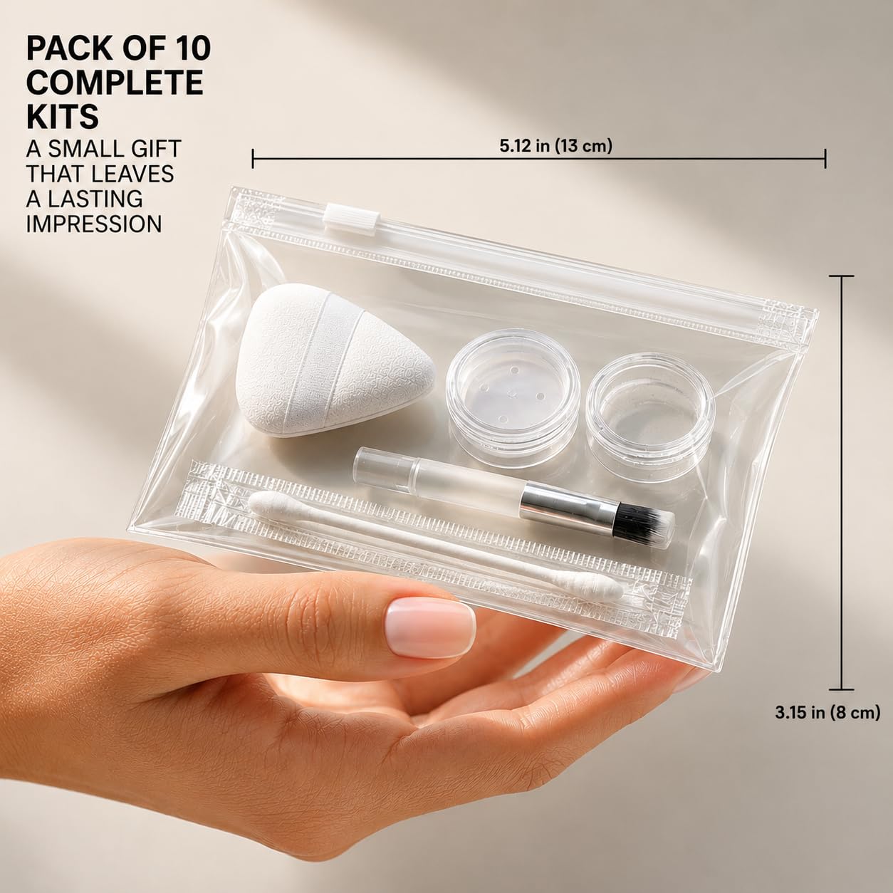 OR KO Makeup Touch-Up Travel Kit, 10-Piece Beauty Organizer with Refillable Cosmetic Jars, Applicators & Clear Zipper Bags for Makeup, Skincare & On-the-Go Essentials