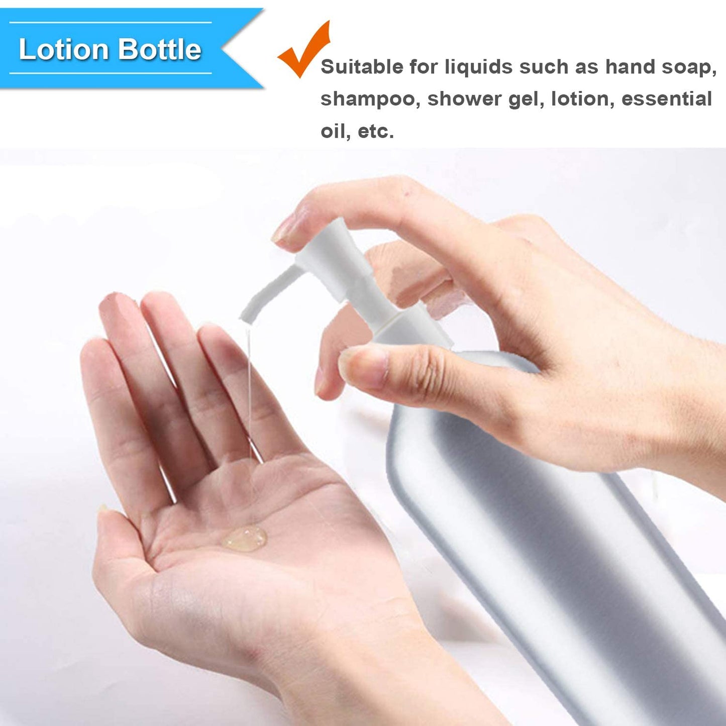 Pump Bottles Aluminum 500ml/16.9oz Metal Lotion Pump Bottle Refillable Soap Dispenser Shampoo Bottle with Lock for Hand Sanitizer Bath Gel Cream (2 Pack)