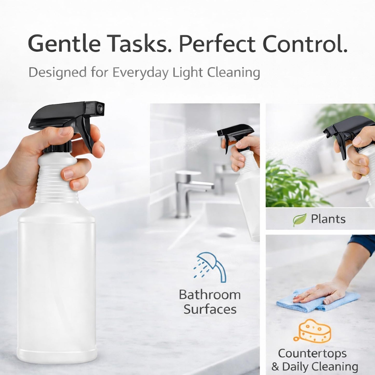 Bar5F Chemical-Resistant Spray Bottle – BPA-Free, Cleaning, Gardening, Hydrogen Peroxide, Rubbing Alcohol, Leak-Proof, Multipurpose, USA (Black (2-Pack) 24-Ounce)