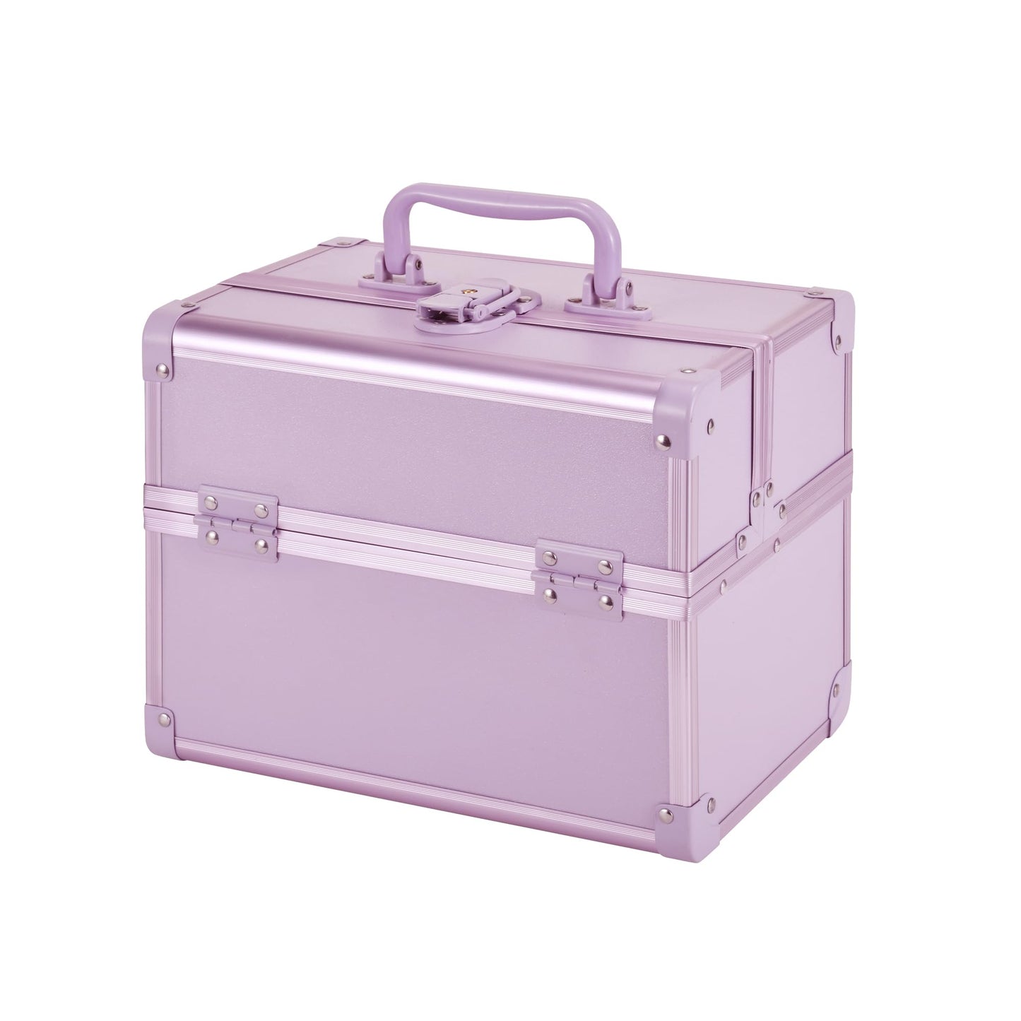 GALHUBIS Makeup Train Case, Portable Makeup Case with Mirror, 2-Trays Cosmetic Organizer Case,Nail Polish Organizer, Travel Makeup Box, Profesional for Salon Barber, Purple