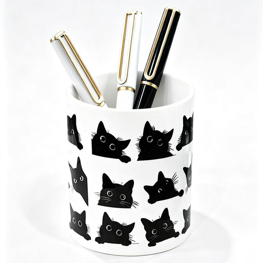 vnbsdwi Ceramic Pencil Holder for Desk Cute Pen Holder Black Cat Pencil Cup Pot Desk Organizer Large Capacity Ceramic Makeup Brush Holders Multifunctional Office Supplies for Home School