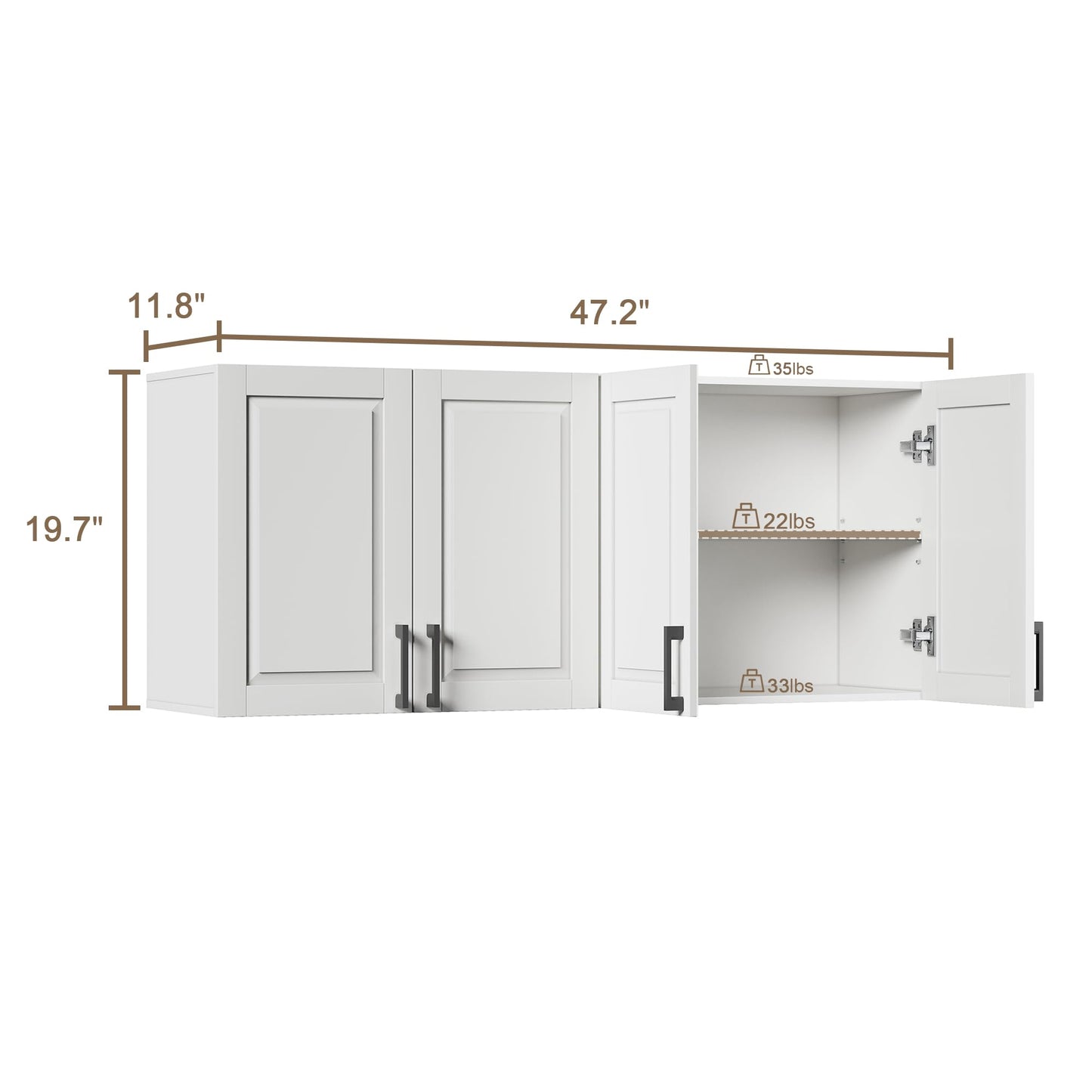 ChooChoo Laundry Room Cabinets, 3 Doors Wall Mounted Storage Cabinet, Kitchen Wall Storage, Bathroom Wall Cabinet, White