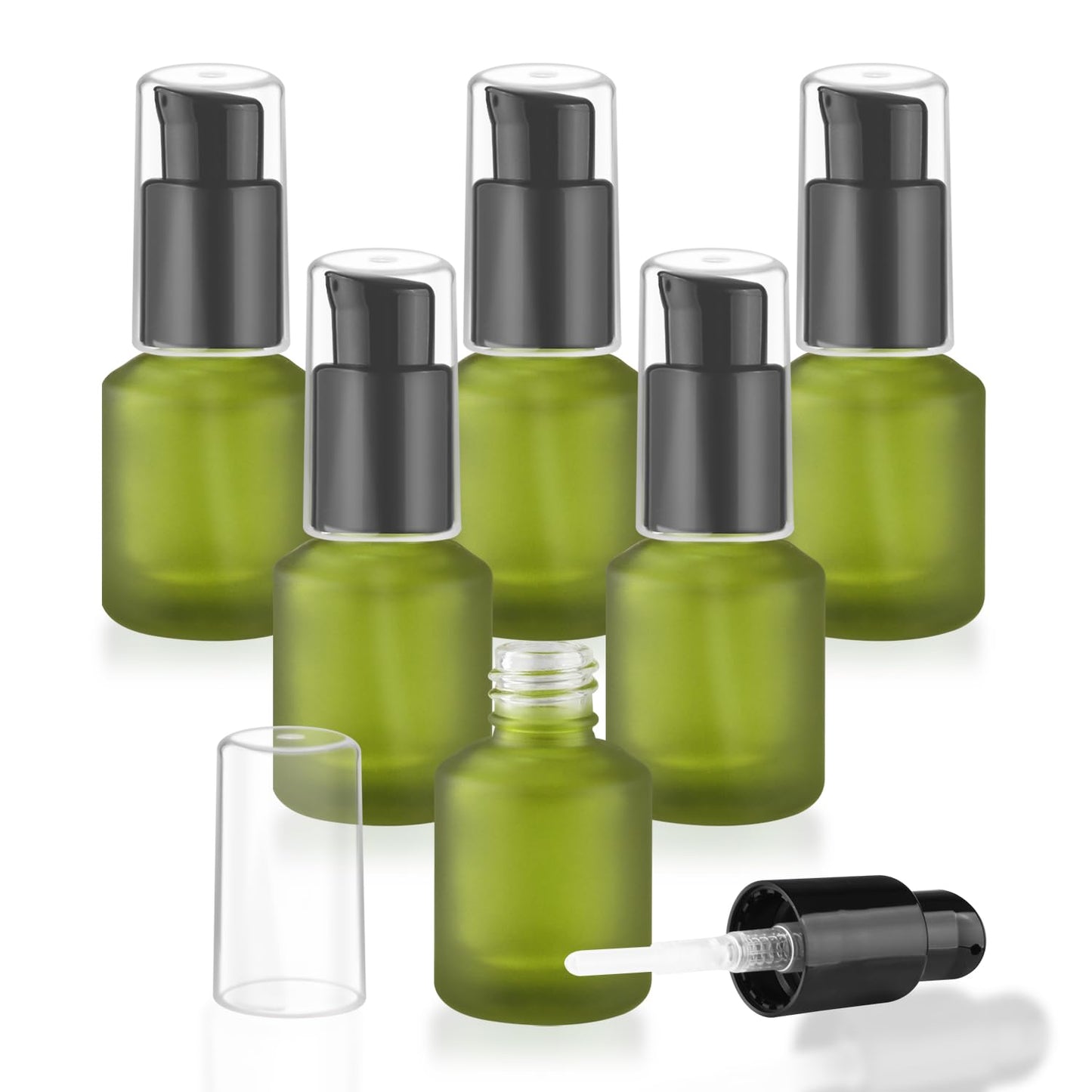 6 Pcs Empty Glass Pump Bottles Refillable Cream Lotion Bottles Travel Sample Bottle Cosmetic Dispenser Bottle Containers For Lotion Cream Emulsion Essence (Green, 15ml/0.5oz)