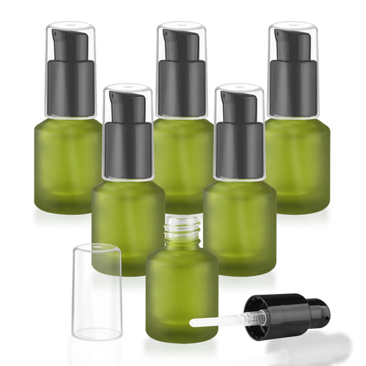 6 Pcs Empty Glass Pump Bottles Refillable Cream Lotion Bottles Travel Sample Bottle Cosmetic Dispenser Bottle Containers For Lotion Cream Emulsion Essence (Green, 15ml/0.5oz)