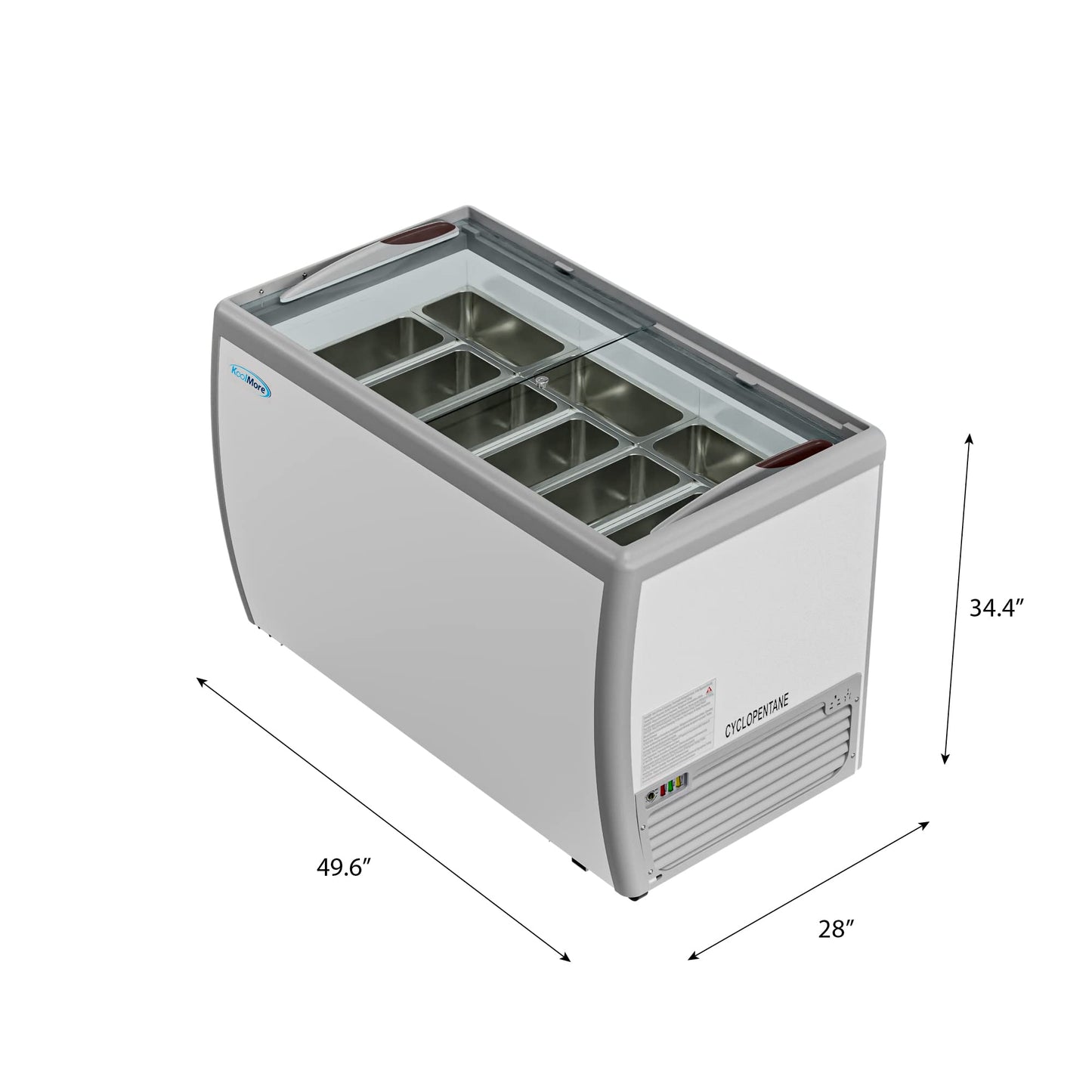 KoolMore Commercial Gelato Dipping Cabinet, Clear Display Case with a Large 9-Pan Capacity, Rolling Wheels, and Lockable Breaks