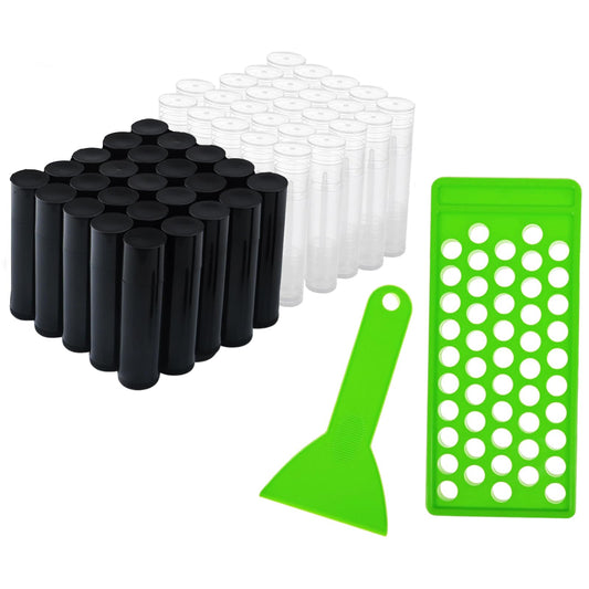 Lip Balm Tubes with Filling Tray and Spatula, 50 Empty Lip Balms Containers with Caps (Clear+Black), BPA Free, Make Natural Lip Balm Kit for DIY