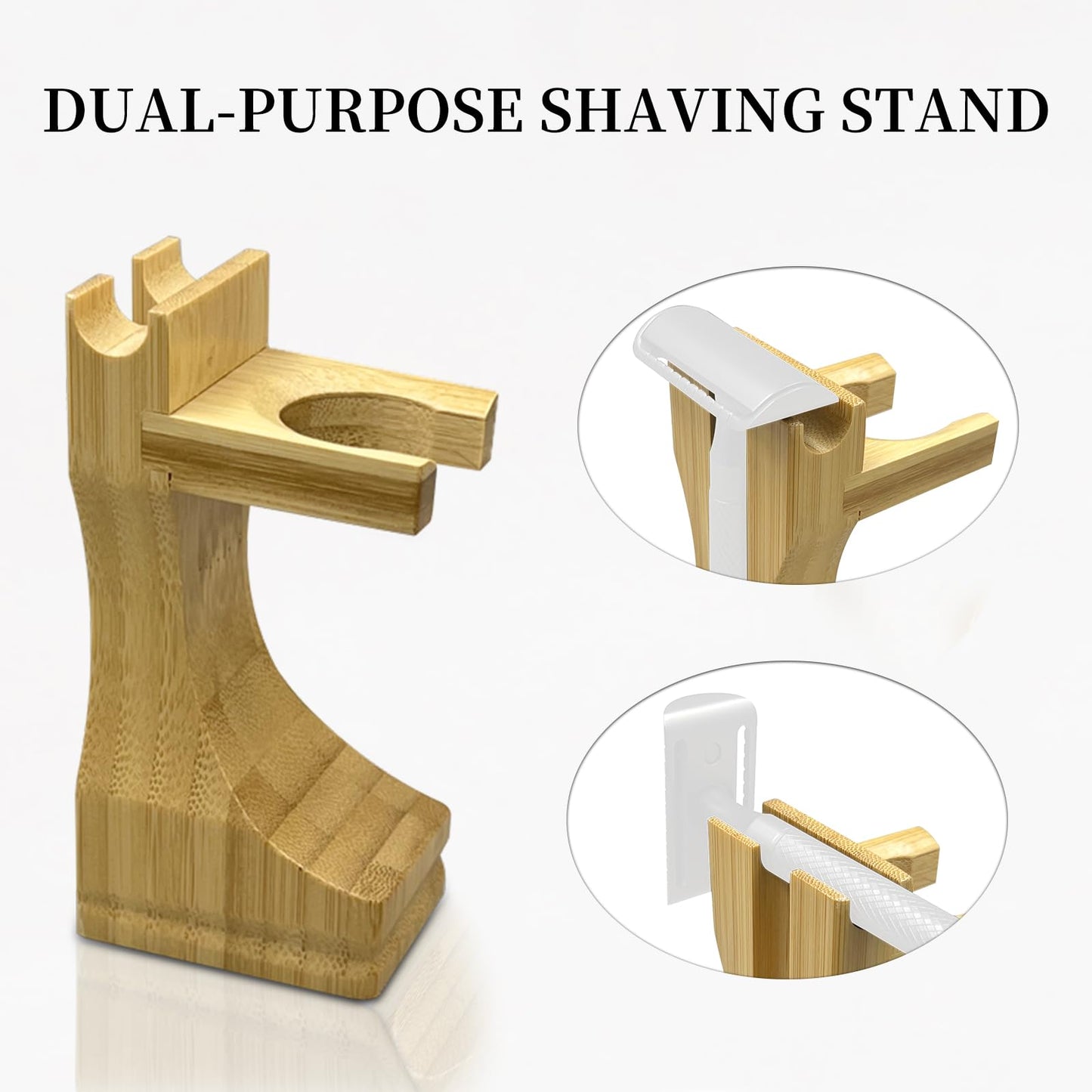 Kikc Shaving Brush Set, Pure Badger Shave Brush & Bamboo Bowl with 2 in1 Shaving Stand,Complete Men's Wet Shaving Kit, Eco-Friendly Bamboo Handle, Lathering Bowl & Razor Stand (Horizontal/Hanging)