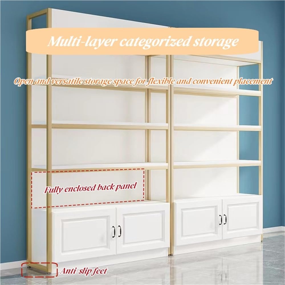 LFSBTI Modern Display Case with Metal Frame, Multi-Layer Make Up Storage Cabinet, Display Cabinet with Anti-Slip Feet, Multifunctional Shelves for Beauty Salons and Retail Stores(Gold,120cm/47.2in)