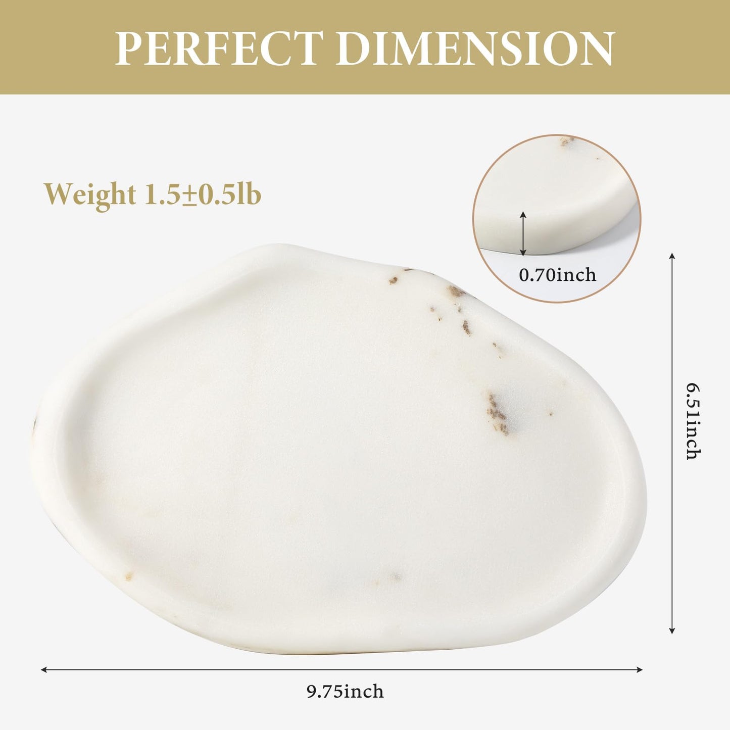 Koville Luxurious White Marble Vanity Tray, Cloud Shape Serving Stone Key Tray for Home Decor, 10"x7" Bathroom Marble Storage Trays, Stone Plate Holder for Perfume and Jewelry (Oriental Calacatta)