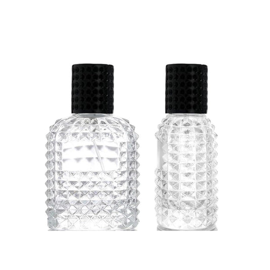 Gyaxiang 2 Pcs 100ml Glass Atomizer Perfume Spray Bottle, Clear Portable Empty Refillable Sprayer Fine Mist Sprayer Container for Essential Oil, Cosmetic (Black Cap)