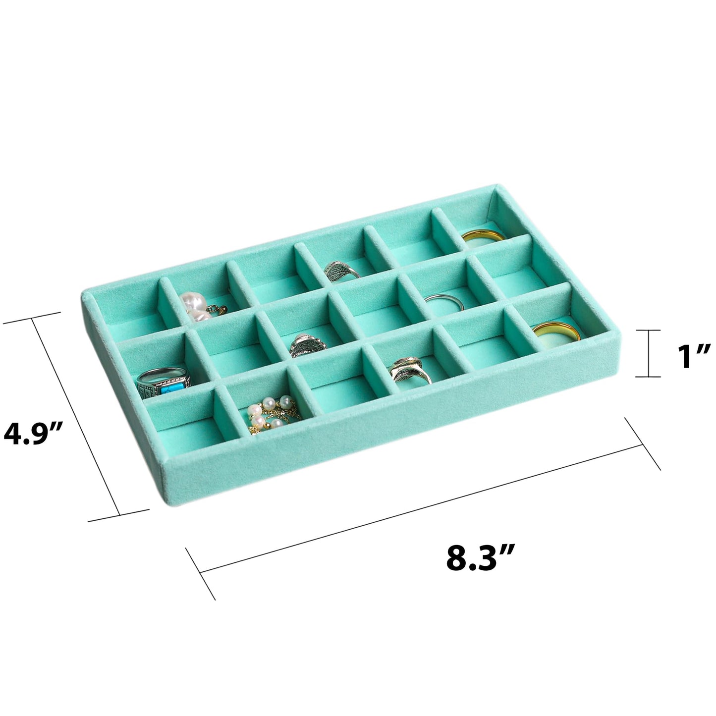 Frebeauty Jewelry Organizer Tray,Stackable Velvet Jewelry Trays,Drawer Inserts Earring Organizer For Women Jewelry Storage Display Case for Rings Stud Necklaces,Set of 4(Turquoise)