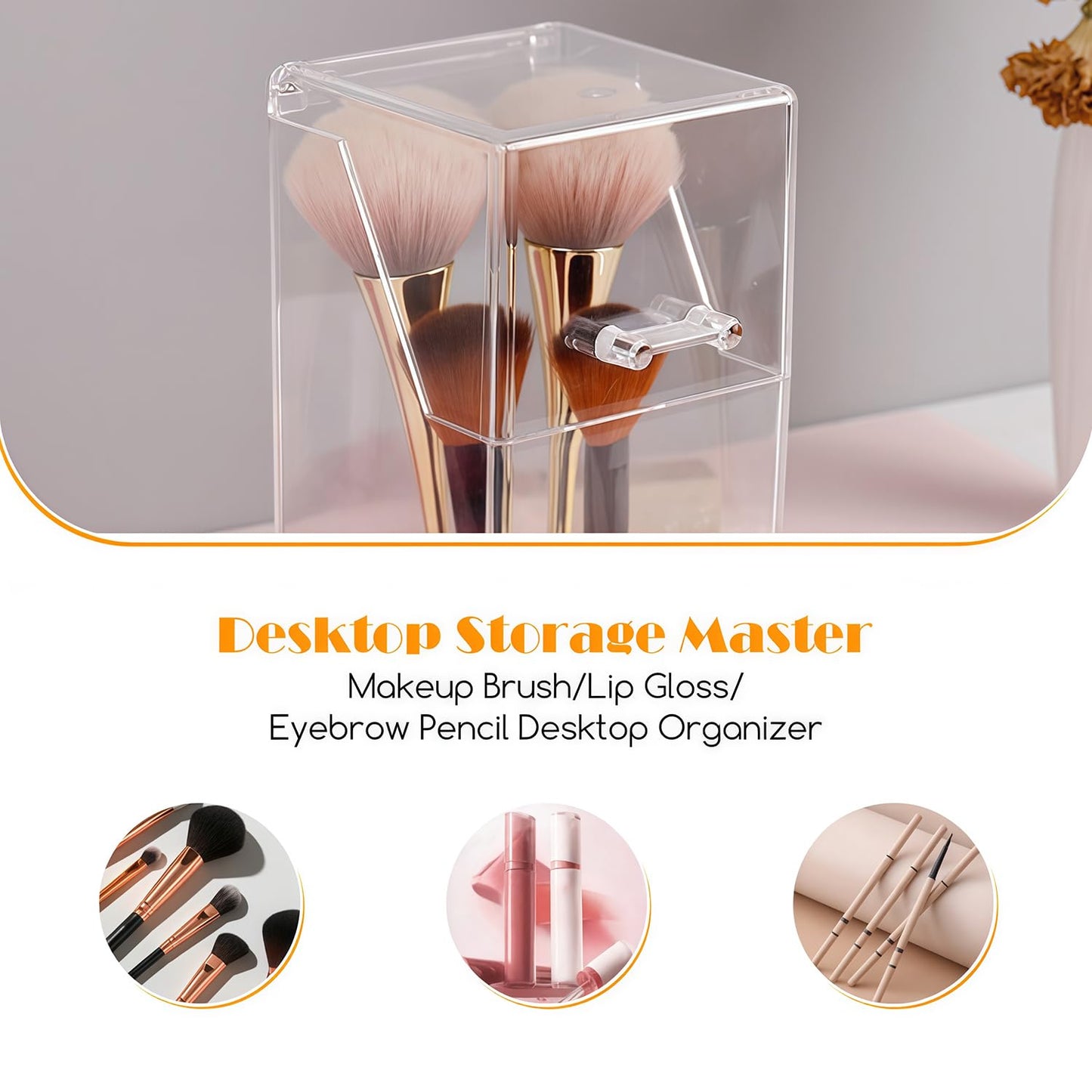 QUUPY Clear Makeup Brushes Holder with Lid Acrylic Makeup Brush Jewellery Organiser Storage Holder Jar for Dresser Bedroom Bathroom(Without pearls and brushes)