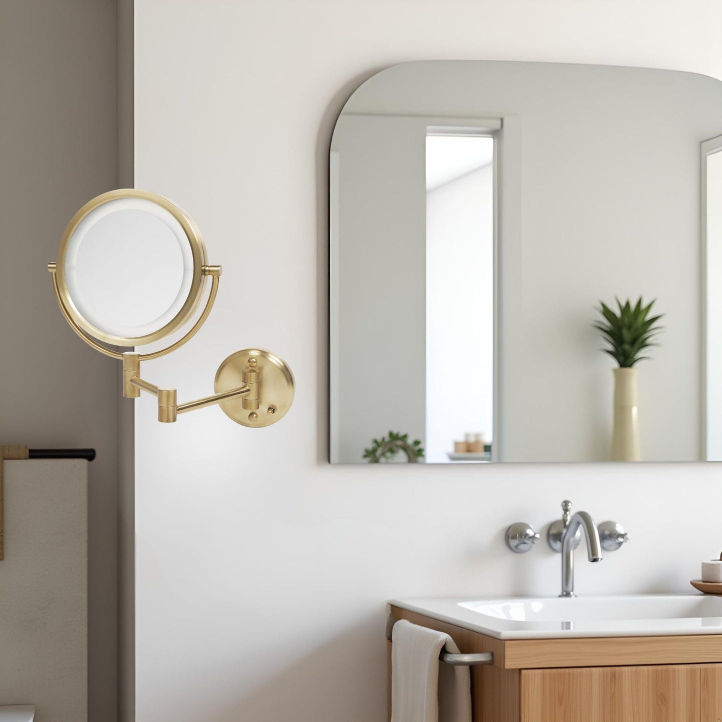 JERDON Wall-Mounted Vanity Mirror with Lights - Hard Wired Makeup Mirror with 8X Magnification & Gold Finish - Direct Wire Model HL88BGLD