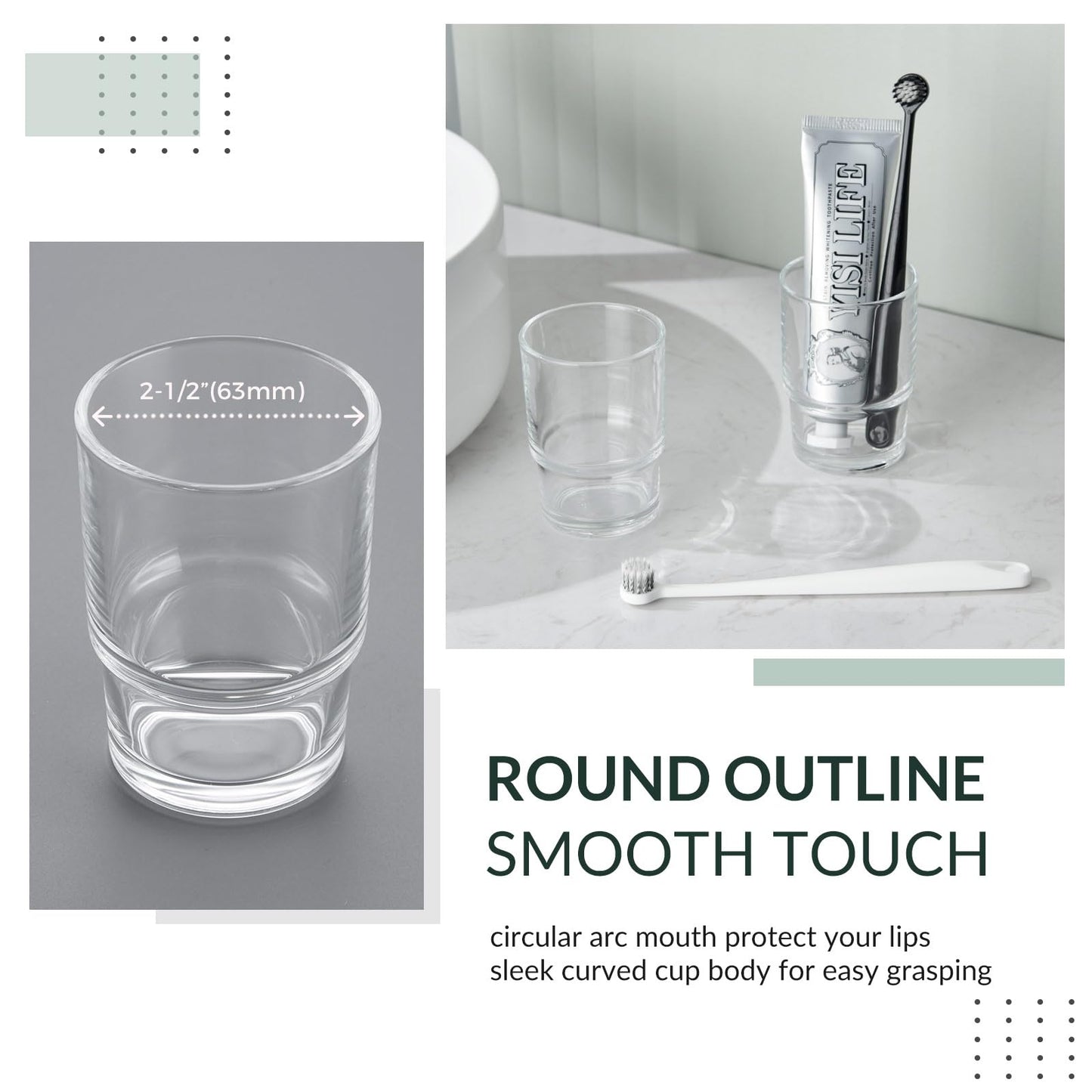 Aomasi Toothbrush Holders for Bathroom, 2 Pack Transparent Glass Tumbler Cups, Modern Thick Glassware