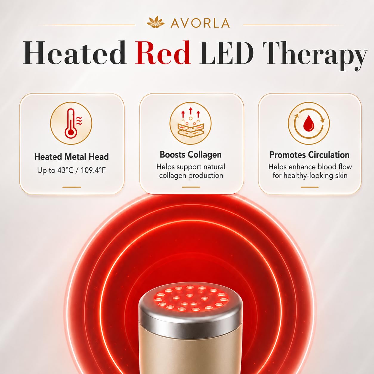 AVORLA® I Red Light Infrared Therapy Facial Wand I At-Home Skin Care Device, Anti Wrinkle Facial Massager (Gold)