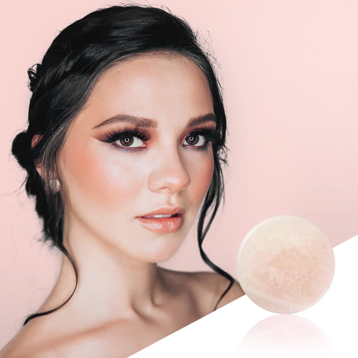 2 Pieces Grafted Eyelash Jade Stones Eyelash Extension Pallet Holder Round Pallet Pad Resin Nail Art Plate Palette Makeup Palette (Pink)