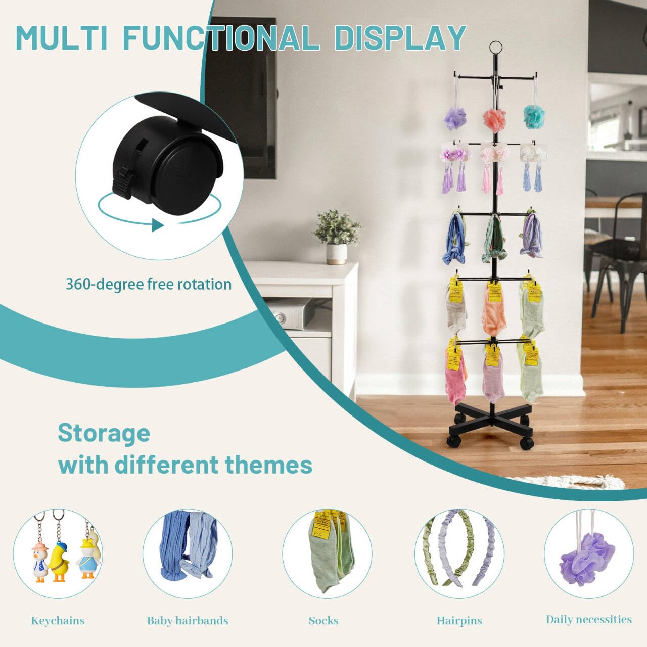 Flenpptly Retail Display Stand Rotating Display Rack 5 Tier Spinning Display Stand for Craft Shows, Jewelry, Keychain, Earring Adjustable Height Retail Display Racks (5-Tier Black)