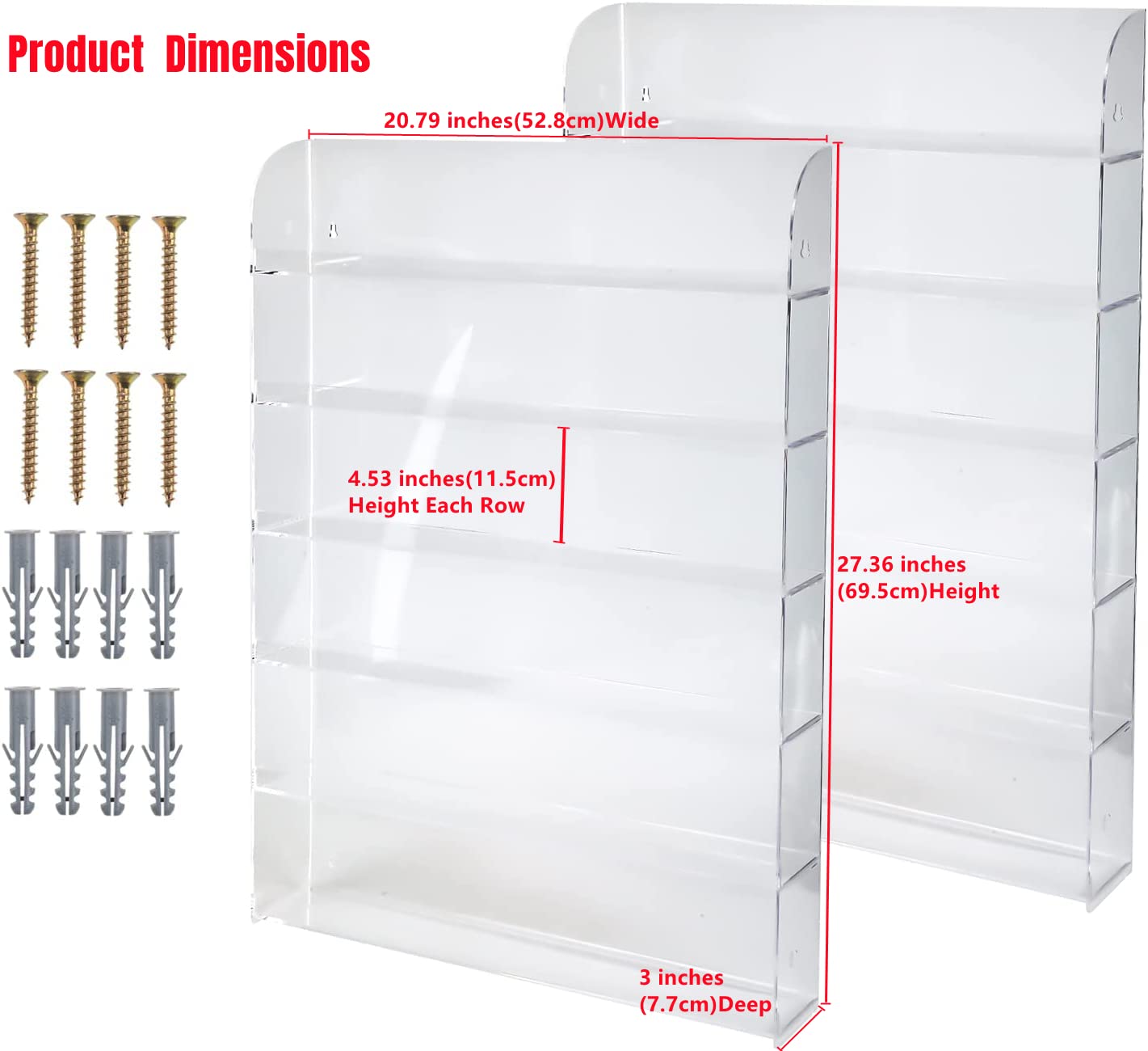 Yaeccc 2 Pack Acrylic Nail Polish Rack,20 * 27 Inch Hold Up to 384 Bottles, 6 TIER Nail Polish Organizer Wall Mounted,Nail Polish Organizer(3 Inch Deep)