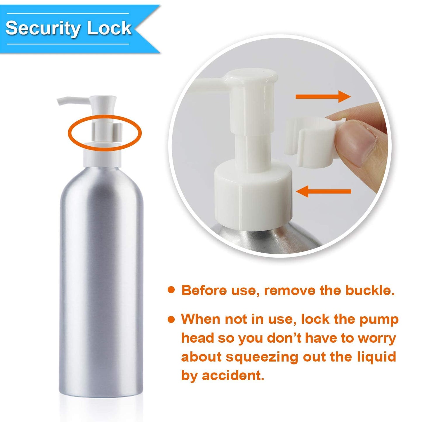 Pump Bottles Aluminum 500ml/16.9oz Metal Lotion Pump Bottle Refillable Soap Dispenser Shampoo Bottle with Lock for Hand Sanitizer Bath Gel Cream (2 Pack)