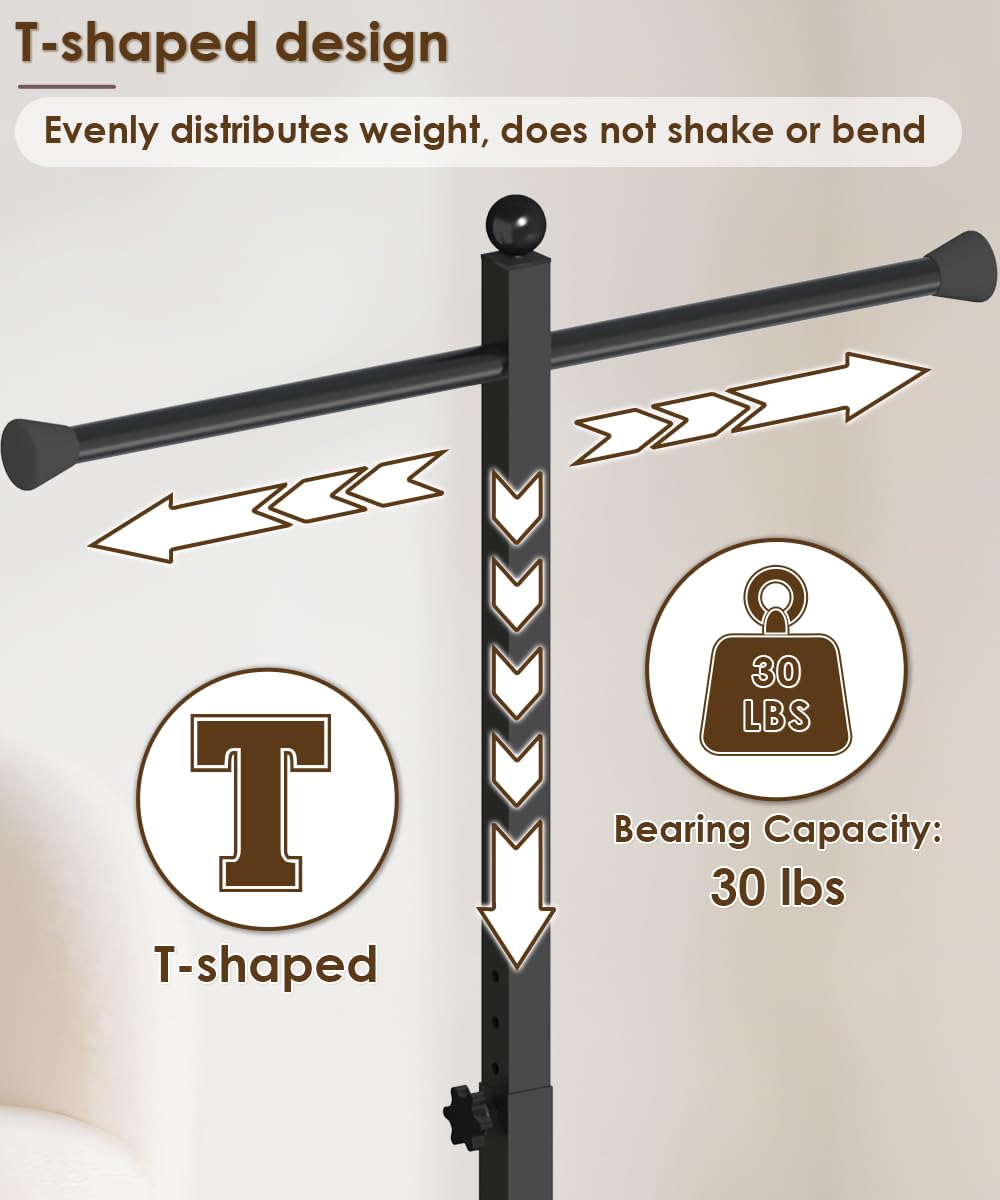 Ansionsol 42-48 Inch Adjustable Height Shopping Bag Rack, Heavy Duty Metal T-shaped Grocery Bag Holder for Retail Stores, Large Bag Display Stand for Malls,Vendor,Boutique,Trade Show, 4 Arms,Black