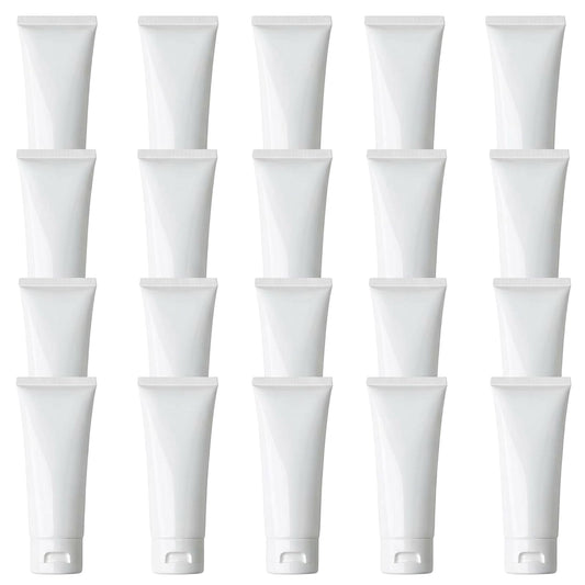 erioctry 20PCS 100ml/3.4oz Plastic White Empty Refill Cosmetic Packing Bottle Jars with Flip Cover Makeup Water Cleanser Shower Gel Emulsion Lotion Liquid Sample Storage Container