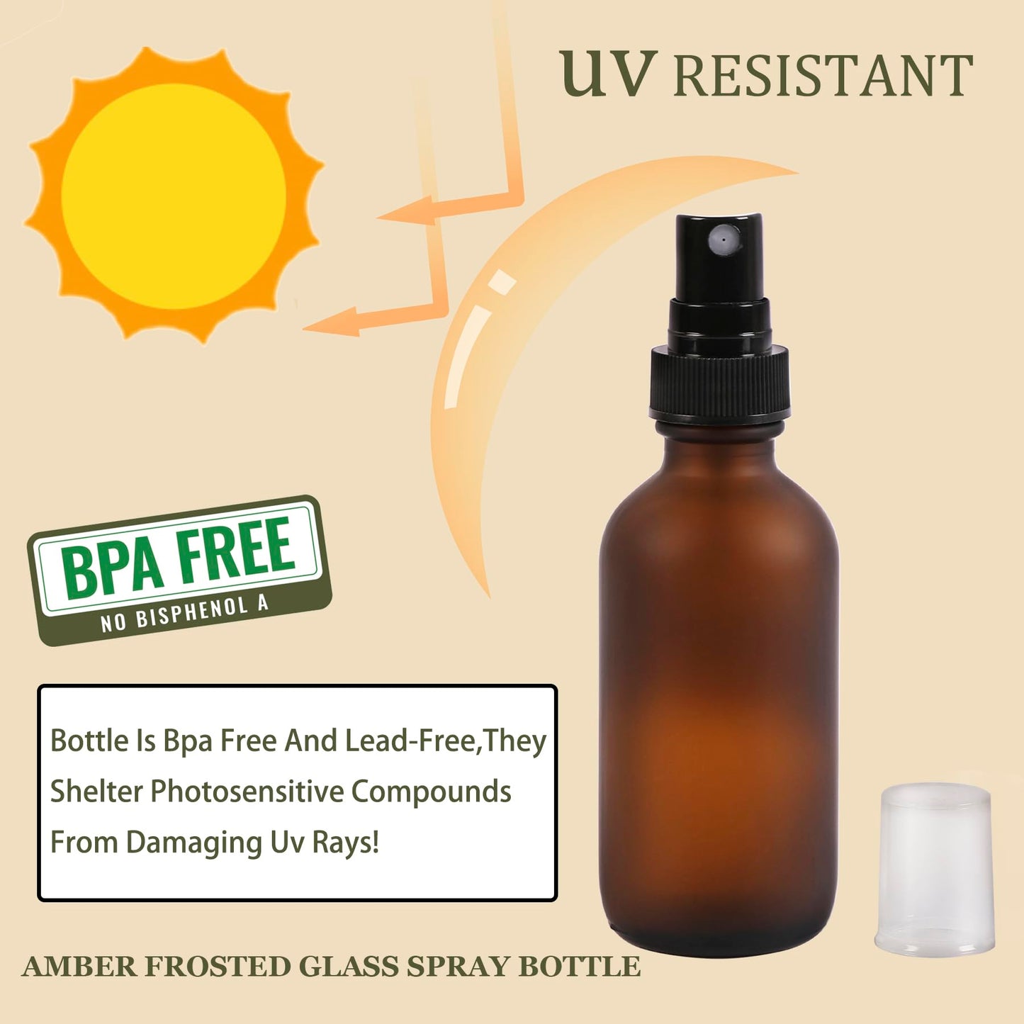NOOEEISS Amber Glass Small Spray Bottles 2 oz 24 Packs,Fine Mist Sprayer Pretty Finish,Refillable Containers mini spray bottles for Cleaning Solutions and Skin Care (Amber Frosted 24Pack)