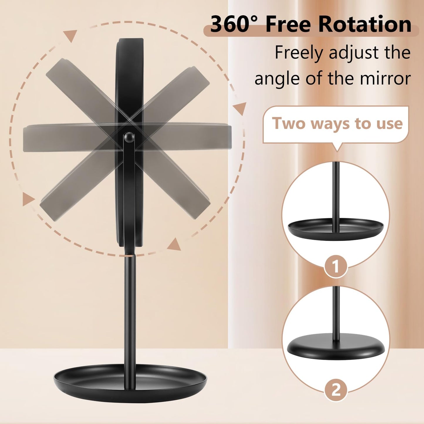 DECLUTTR 30X Magnifying Makeup Mirror, 8 Inch Tabletop Mirror with Stand, Double-Sided Metal Vanity Mirror for Bathroom, Black