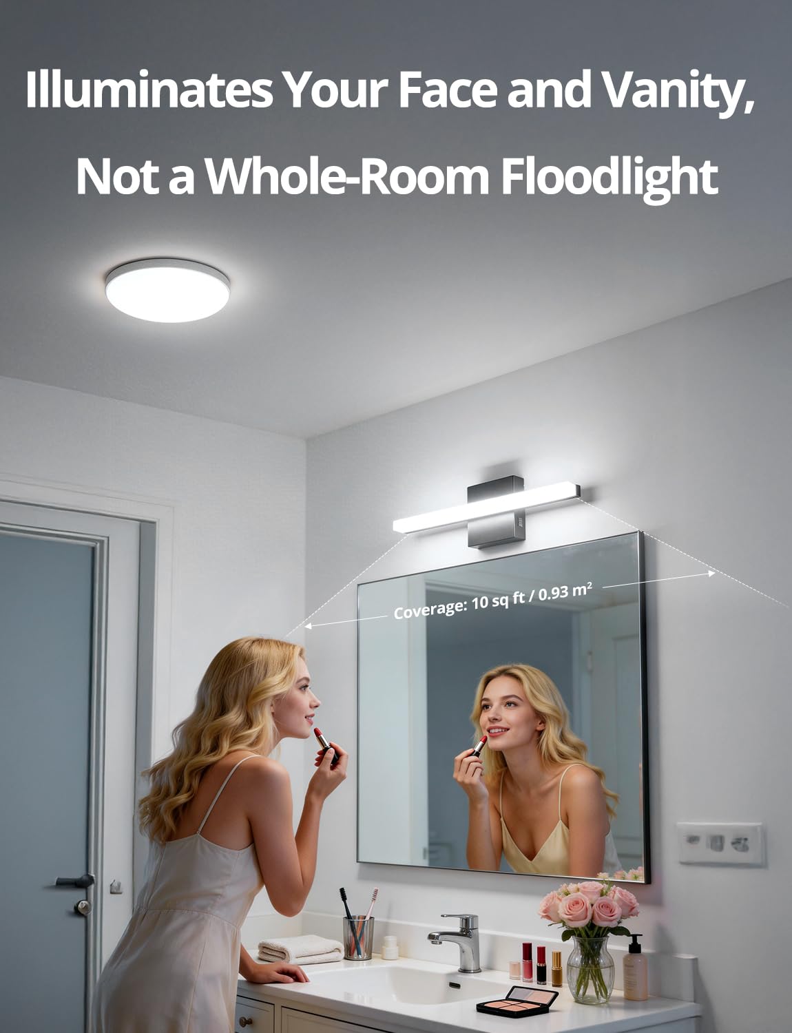 Combuh Black Bathroom Light Fixtures Over Mirror Lighting Gentle, 9W 16 Inch Modern LED Small Vanity Lamp Bar IP44 Slim Linear Bath Wall Sconces for Restroom Indoor Cool White 6000K