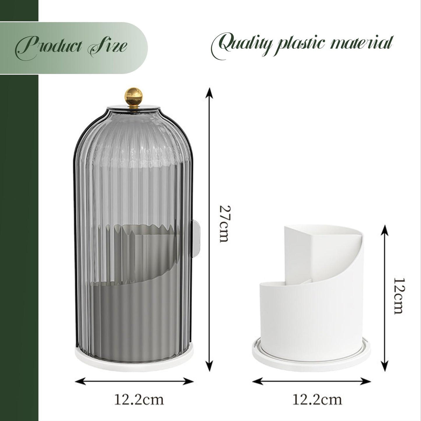 Birdcage Shape Makeup Brush Holder with Vertical Striped Cover, 360° Rotating Dust-Proof Organizer, Large Capacity Cosmetic & Toothbrush Storage for Vanity, Bathroom Countertop (Transparent Green)